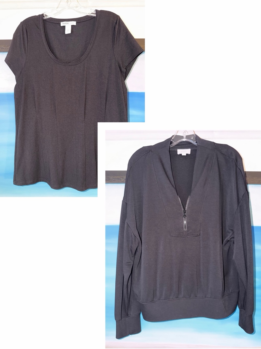 Pack of 2: LOFT Black Zip-Front Pullover, WHBM Short-Sleeve Scoop Tee